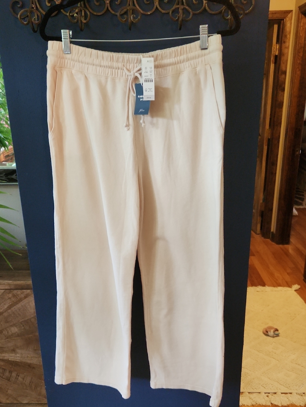 J. Crew Wide Leg Cropped Drawstring Pants in Light Cream